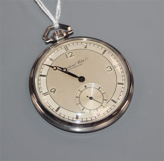 International Watch Co., Schaffhausen, a plated open-face keyless pocket watch.